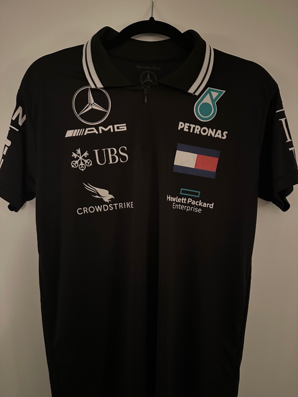 Mercedes AMG Petronas Black Polo with White Trim and Teal Accents